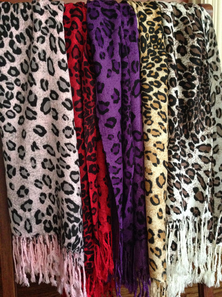 red purple pink leopard animal print pashmina wrap scarf