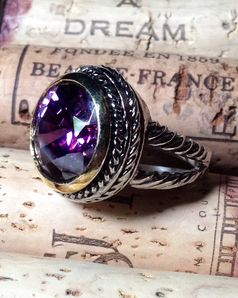 Amethyst Crystal Cable Ring - Round