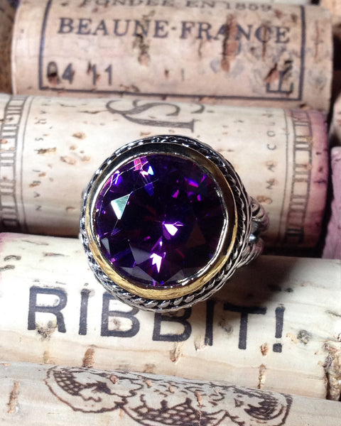 Amethyst Crystal Cable Ring - Round