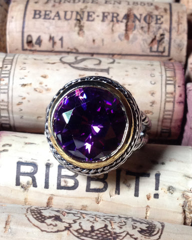 Amethyst Crystal Cable Ring - Round