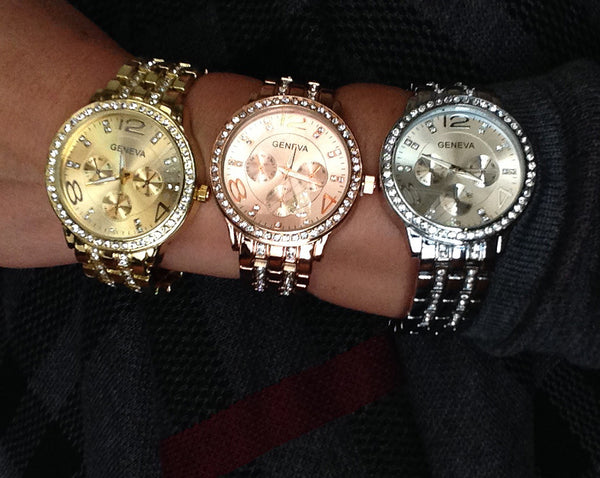Ladies Geneva Crystal Bling Boyfriend Watch