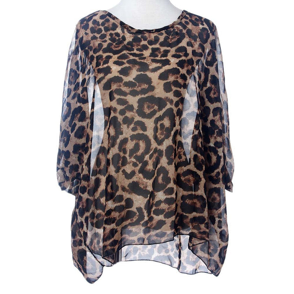 Leopard Print Batwing Chiffon Blouse