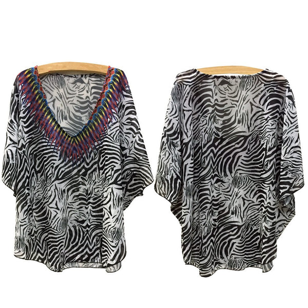 Animal Print Swim Coverup Blouse
