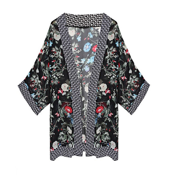 Black Floral Kimono