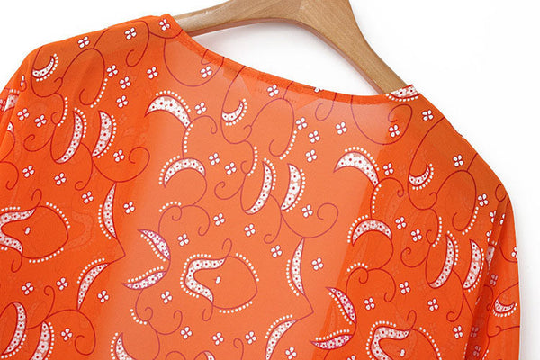 Orange Chiffon Floral Kimono