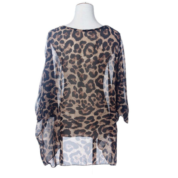 Leopard Print Batwing Chiffon Blouse