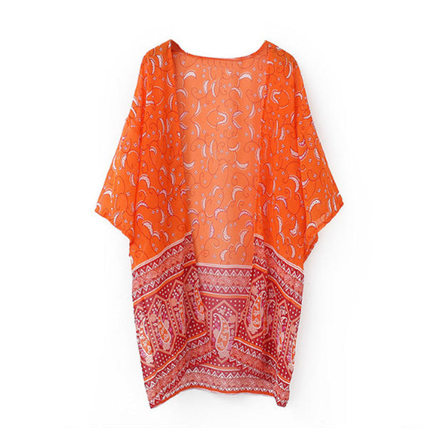 Orange Chiffon Floral Kimono