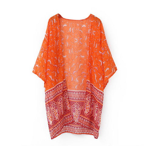 Orange Chiffon Floral Kimono