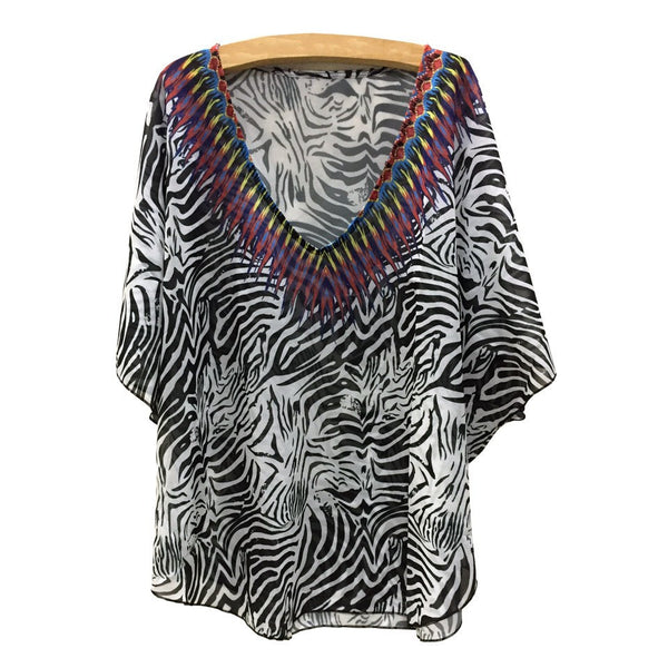 Animal Print Swim Coverup Blouse