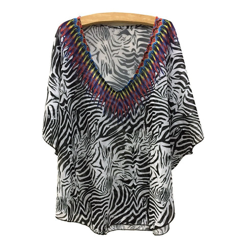 Animal Print Swim Coverup Blouse