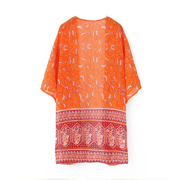 Orange Chiffon Floral Kimono