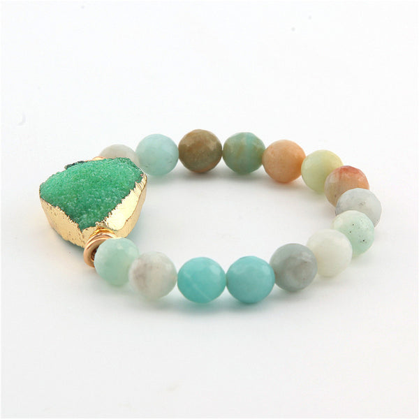 Green Druzy Beaded Stretch Bracelet