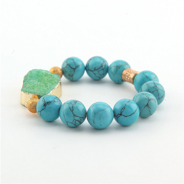 Green Druzy Beaded Stretch Bracelet