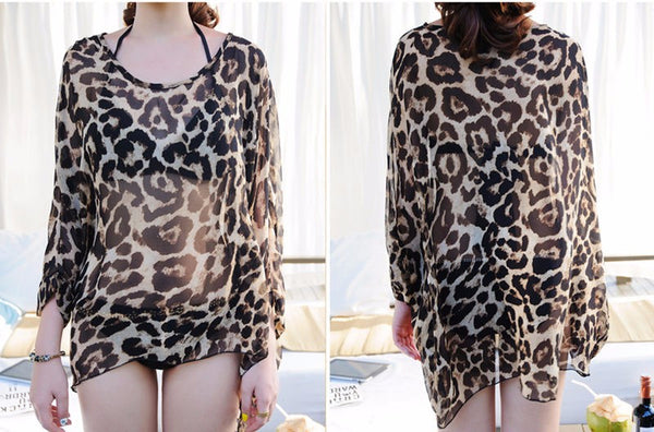 Leopard Print Batwing Chiffon Blouse