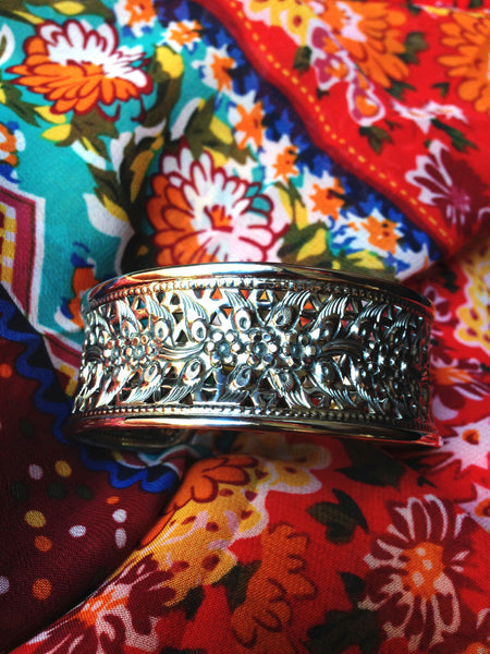 Floral Sterling Silver Cuff Bracelet