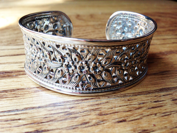 Floral Sterling Silver Cuff Bracelet