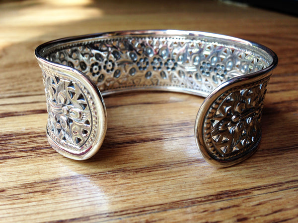 Floral Sterling Silver Cuff Bracelet