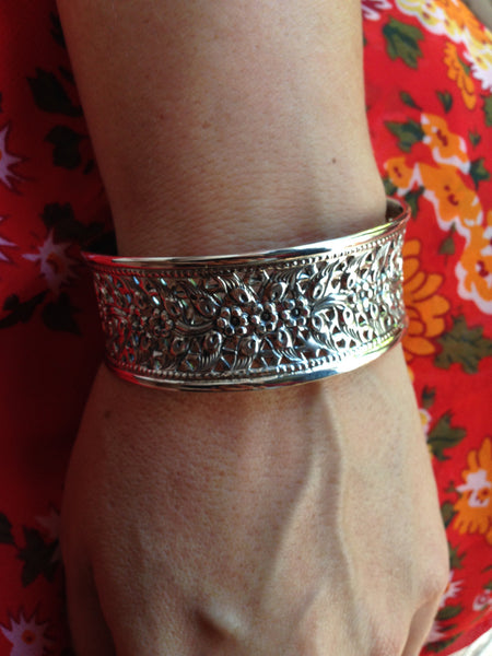 Floral Sterling Silver Cuff Bracelet
