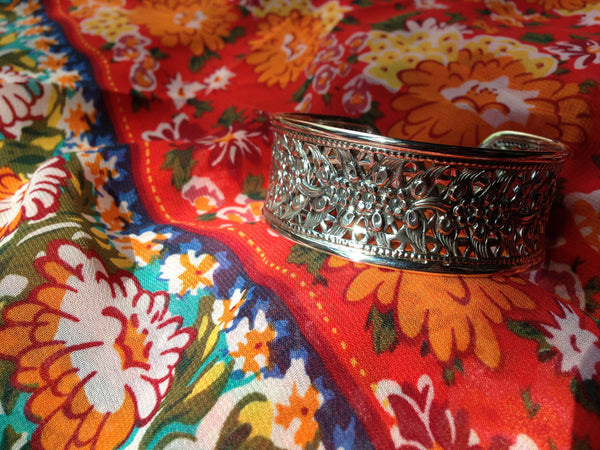 Floral Sterling Silver Cuff Bracelet