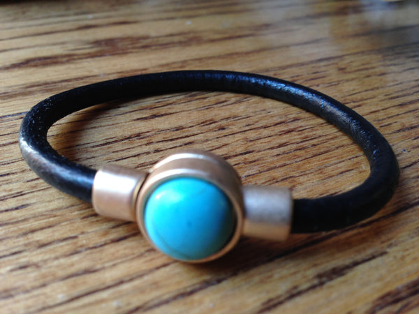 Turquoise and leather cuff bracelet