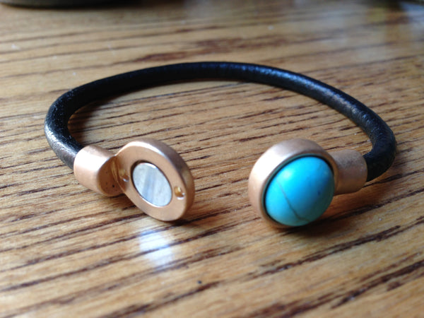 Turquoise and leather cuff bracelet