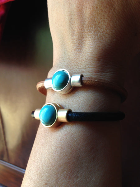 Turquoise and leather cuff bracelet