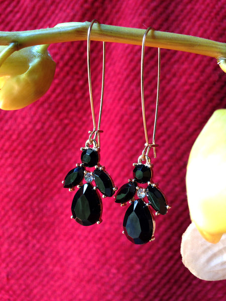 black crystal flower drop earring