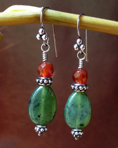 jade carnelian silver earrings