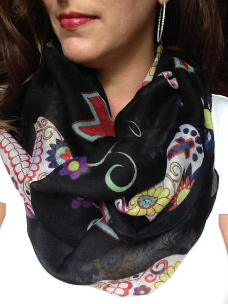 black dia de los muertos sugar skull scarf