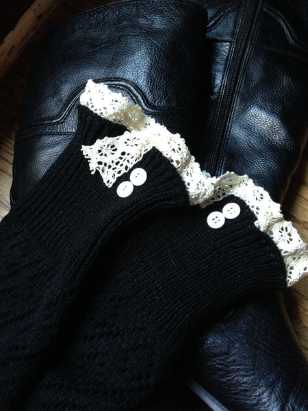 black lace trimmed leg warmer