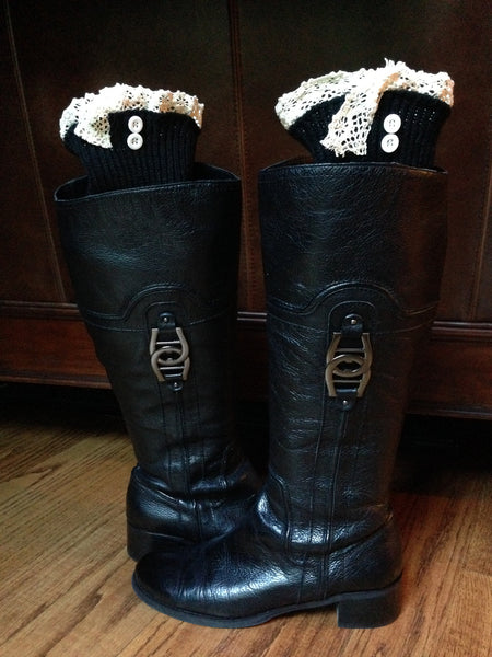 black lace trimmed leg warmer