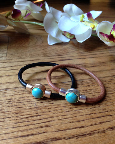 Turquoise and leather cuff bracelet