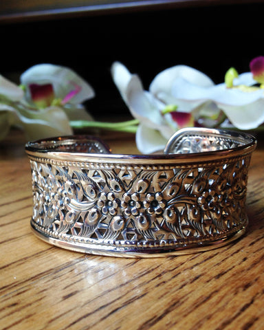 Floral Sterling Silver Cuff Bracelet