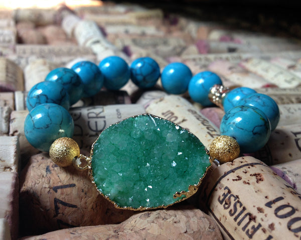 Green Druzy Beaded Stretch Bracelet