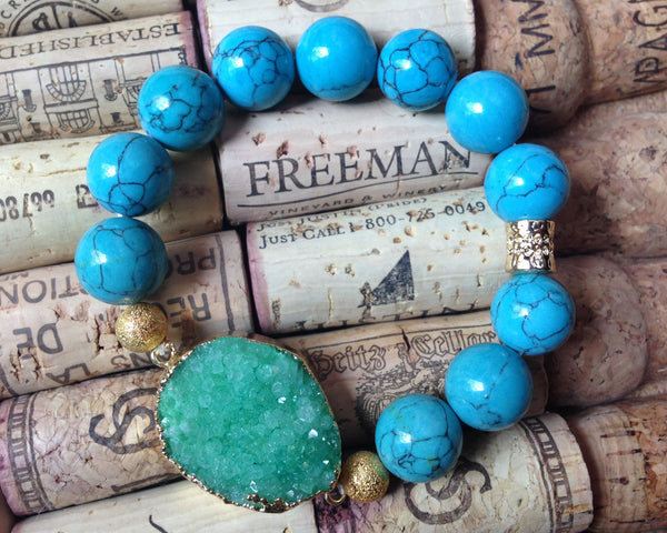 Green Druzy Beaded Stretch Bracelet