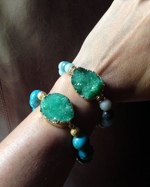Green Druzy Beaded Stretch Bracelet