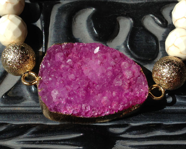Pink Druzy Beaded Stretch Bracelet