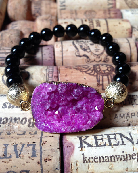 Pink Druzy Beaded Stretch Bracelet
