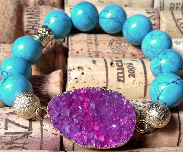 Pink Druzy Beaded Stretch Bracelet