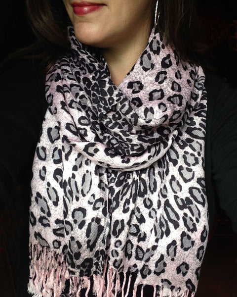pink leopard animal print pashmina wrap winter scarf