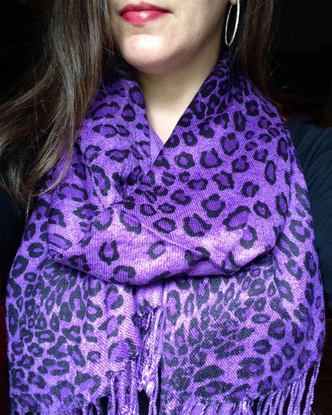 purple leopard animal print pashmina wrap winter scarf