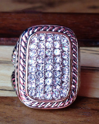 Pave Crystal Cable Ring - Rectangle