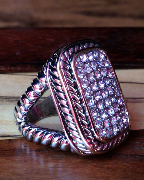 Pave Crystal Cable Ring - Rectangle