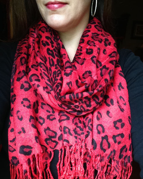 red leopard animal print pashmina wrap winter scarf
