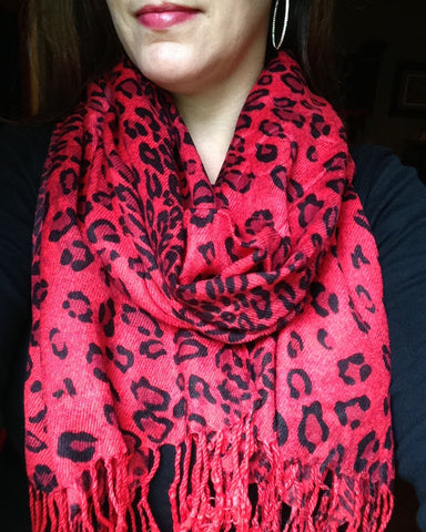 red leopard animal print pashmina wrap winter scarf