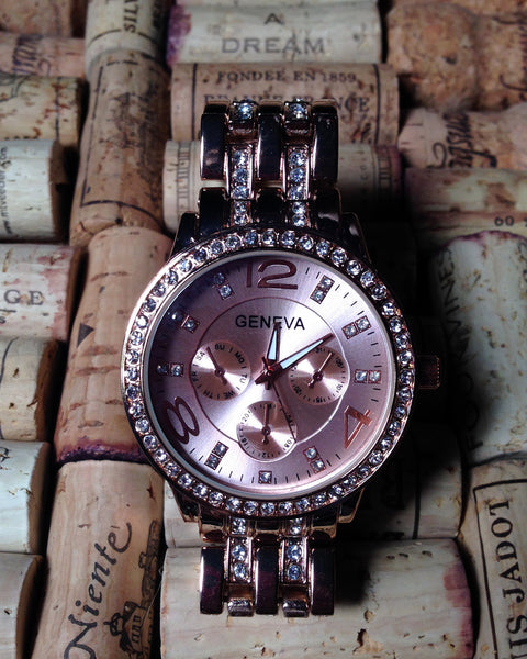 rose gold Geneva Pave Crystal Bling Boyfriend Watch