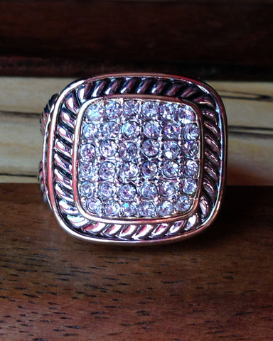 Pave Crystal Cable Ring - Square