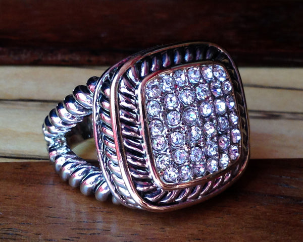 Pave Crystal Cable Ring - Square