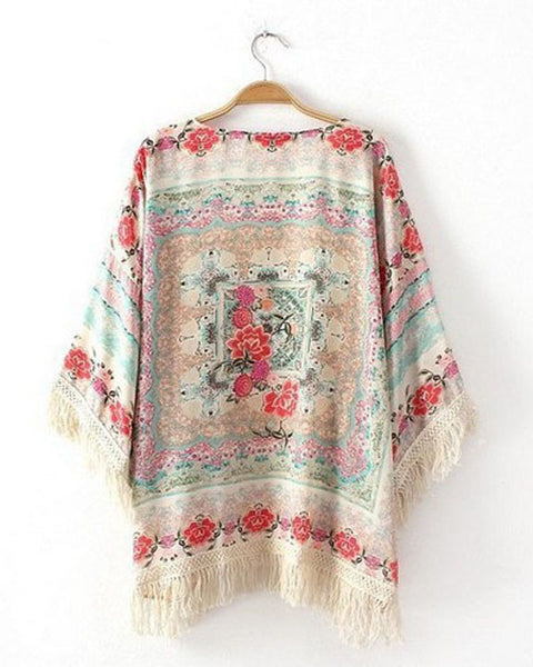 floral kimono tassel fringe