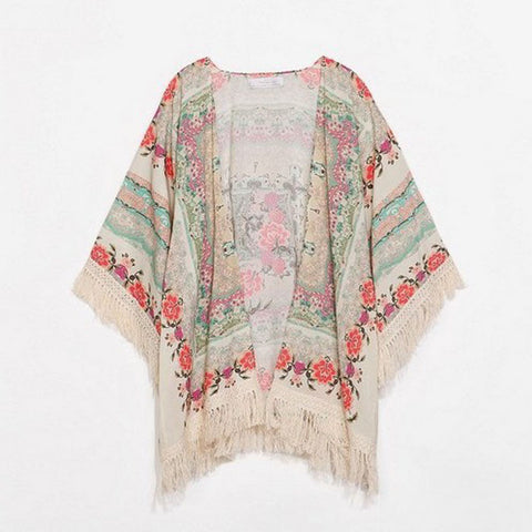 floral kimono tassel fringe
